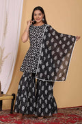 Vamika Printed Cotton Black Party Wear/Casual Wear Kurta Set/Suit | Grocsy