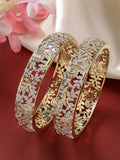 NVR Women's Set of 2 Gold-Polished American Diamond Emblished Handcrafted Bangles | Grocsy