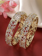 NVR Women's Set of 2 Gold-Polished American Diamond Emblished Handcrafted Bangles | Grocsy