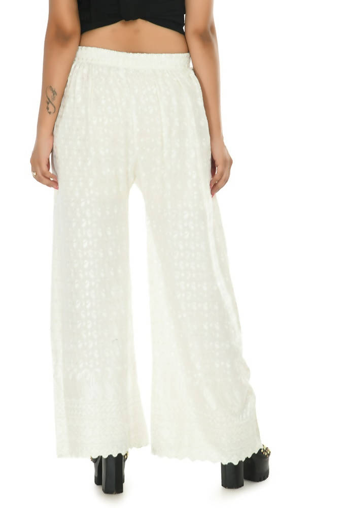 Mominos Fashion Moeza Reyon Cotton Off White Color Chikan Work Palazzo | Grocsy