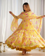 Joban Fashion Yellow Kurta Set Georgette Sequence Embroidery Work | Grocsy