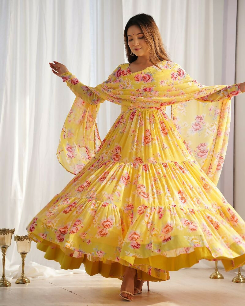 Joban Fashion Yellow Kurta Set Georgette Sequence Embroidery Work | Grocsy
