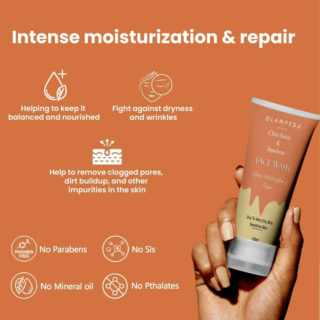 Glamveda Chia Seeds & Squalene Nourishing Face Wash | Grocsy