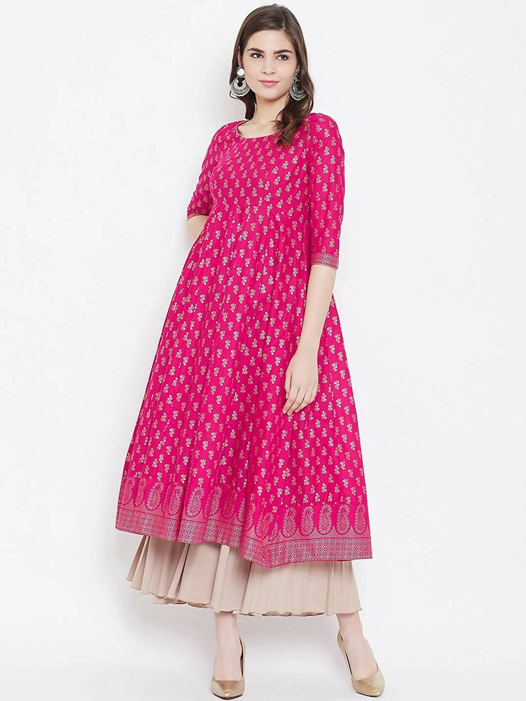 Cheera Embellished Daily Wear Cotton Blend Kurta - Pink | Grocsy