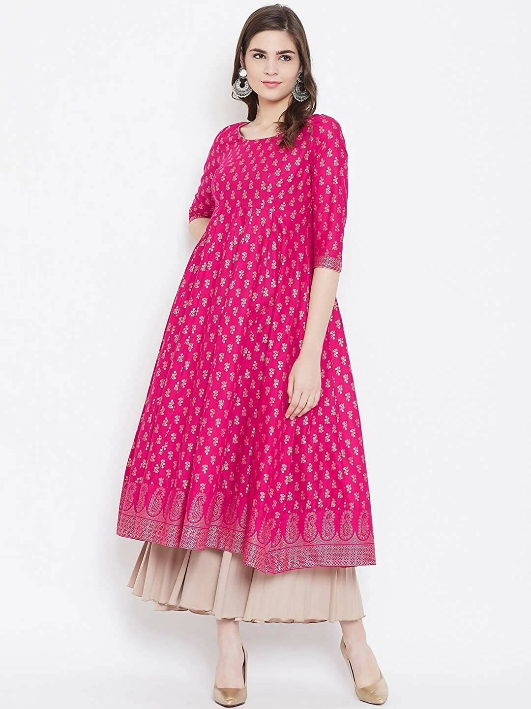 Cheera Embellished Daily Wear Cotton Blend Kurta - Pink | Grocsy