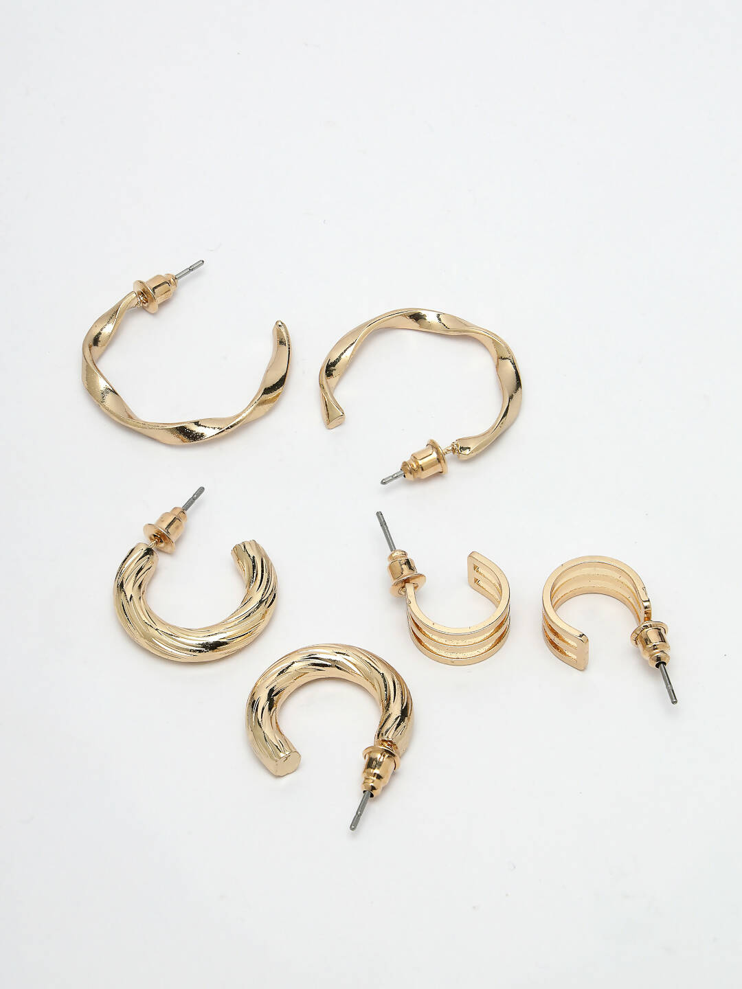 NVR Women's Set of 3 Gold-Polished Hoop Earrings | Grocsy