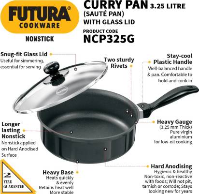 Hawkins Futura Non-stick Curry Pan 24 cm Diameter with Glass Lid 3.25 L (NCP325G) | Grocsy