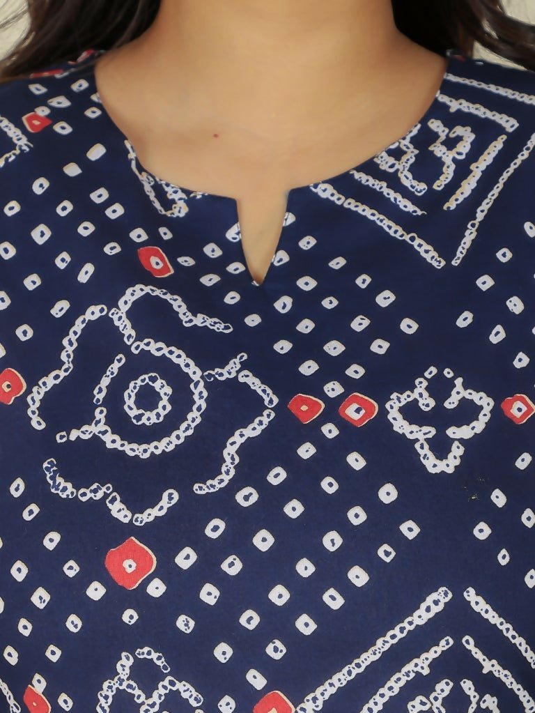 Aramya Straight Soft Cotton Bandhani Print Women's Kurta - Blue | Grocsy