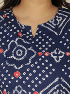 Aramya Straight Soft Cotton Bandhani Print Women's Kurta - Blue | Grocsy