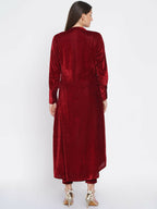 Women Republic Maroon Velvet Cowl Style Kurta With Pants | Grocsy