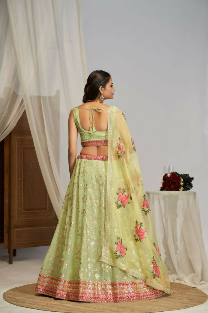Pista Green Floral Georgette Sequence Work Lehenga Choli - Jihu Culture | Grocsy