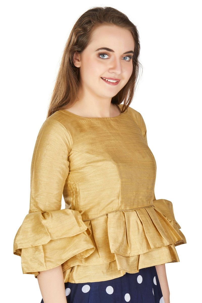 Aastha Fashion Women's Beige Art Silk Bell Sleeves attire with Poly Cotton Lining Blouse | Grocsy