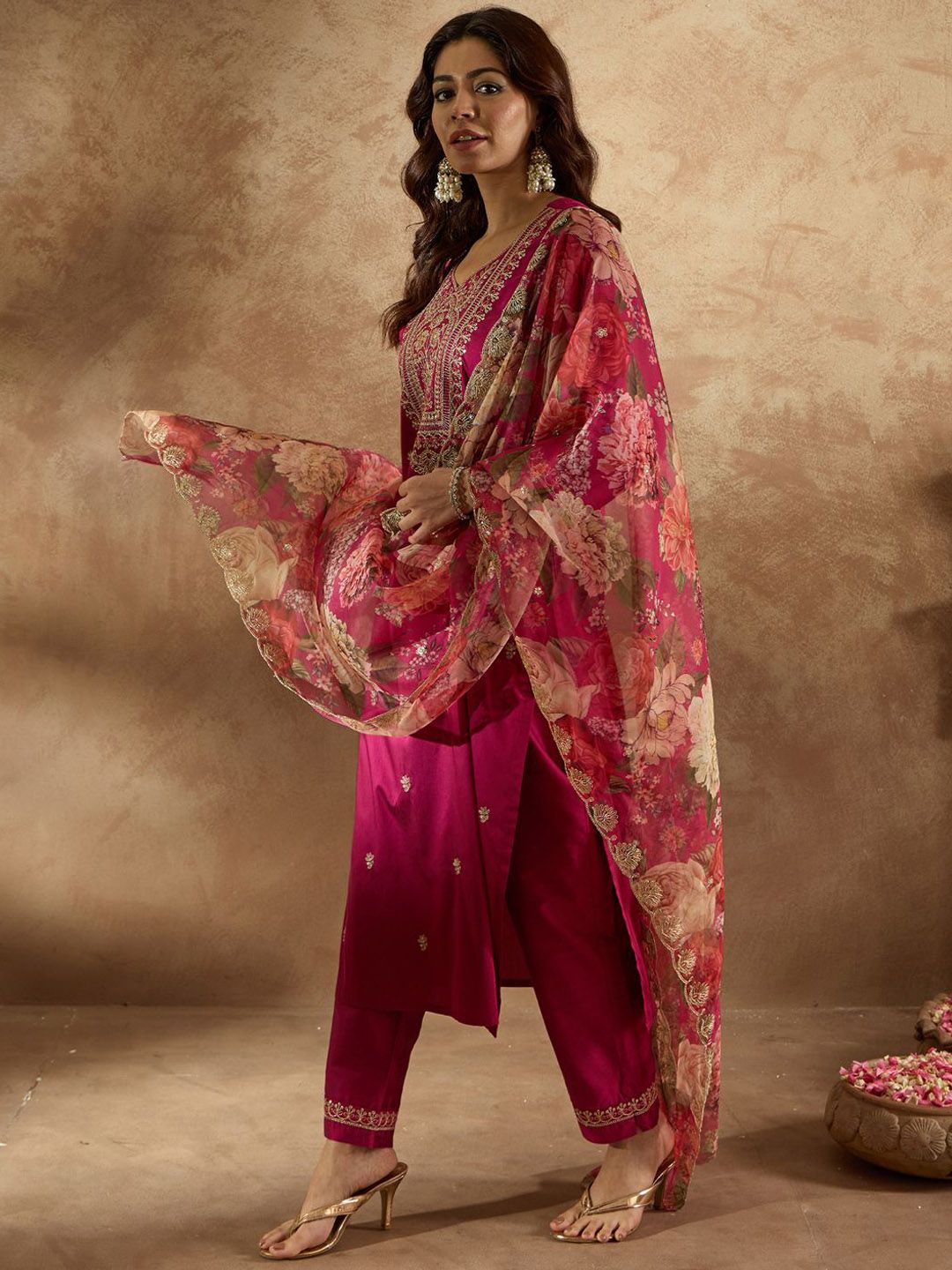 Indo Era Women Floral Embroidered Regular Kurta with Trousers & With Dupatta | Grocsy