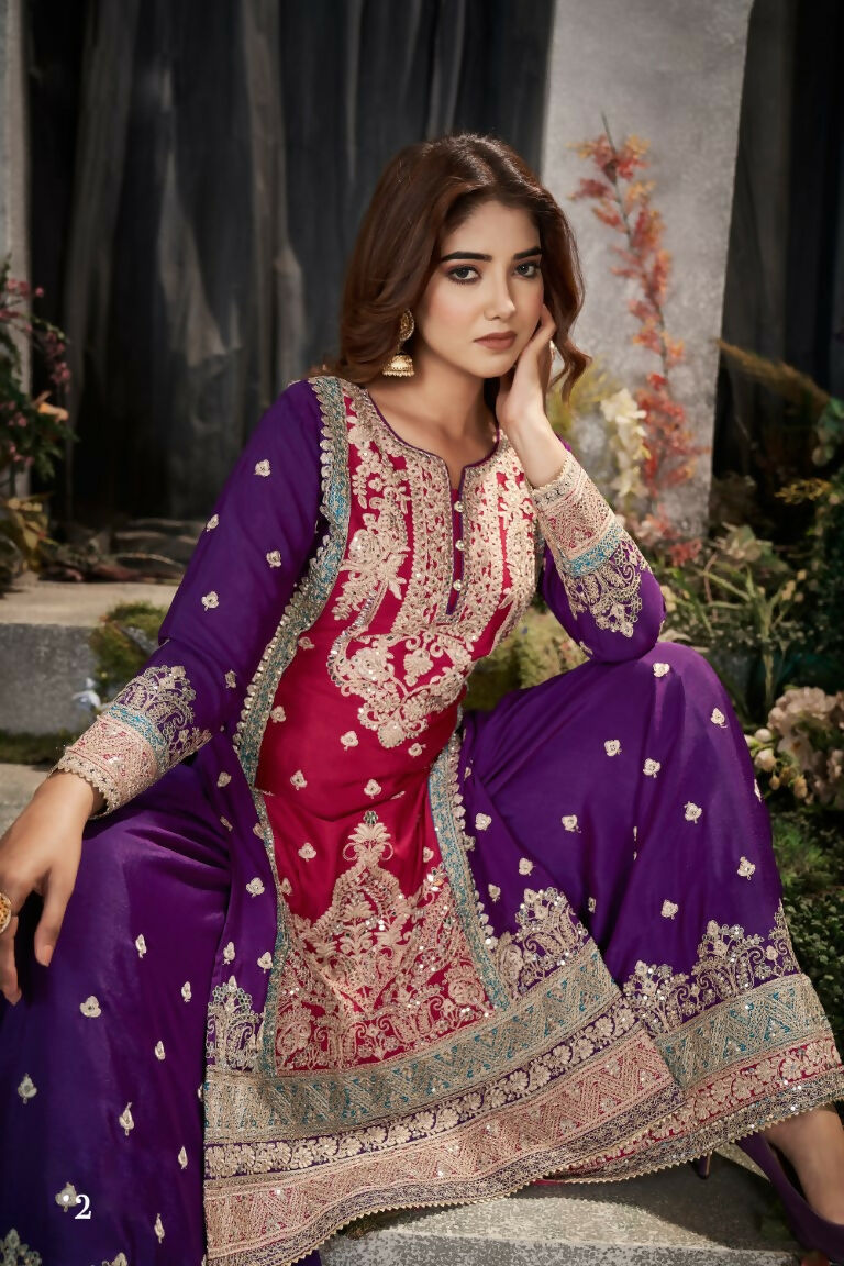 Partywear Designer Pink Chinon Fabric suit - Shagun | Grocsy