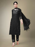 Jyoti Fashion Women's Black Cotton Blend Embroidery & Fancy Lace work Kurta with Trouser & Dupatta | Grocsy