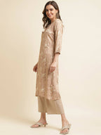 Beige Poly Rayon Floral Printed Straight Kurta - Prasuti | Grocsy