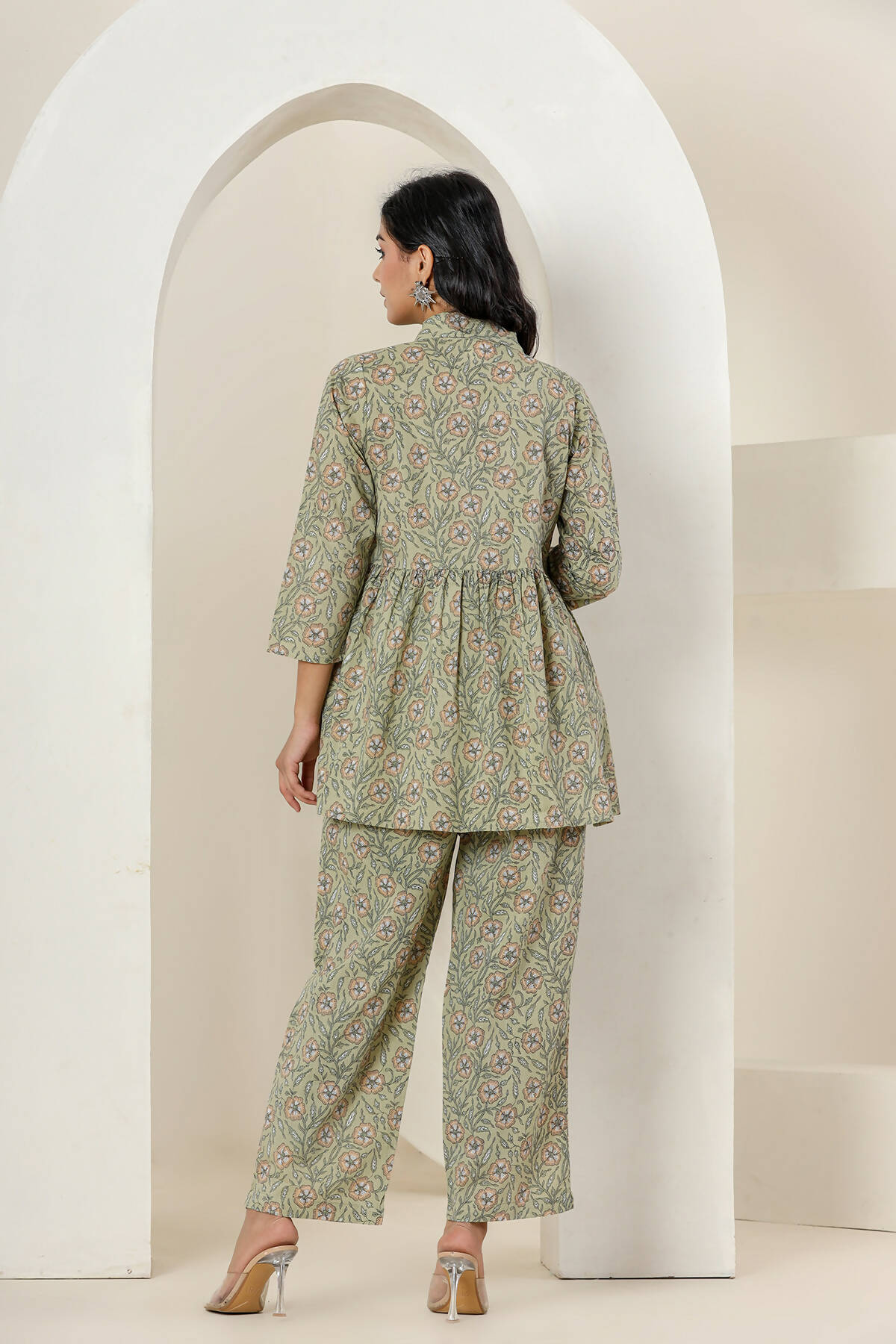 Kaajh Women's Green Printed Cotton Co-ord Set | Grocsy