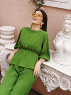 Green Crush Plain Top with Matching Bottom - Eesha | Grocsy