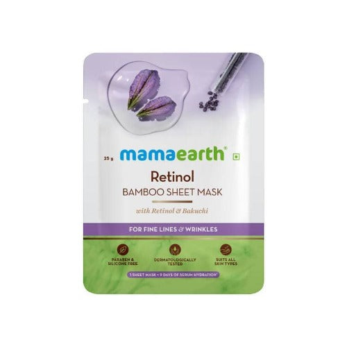 Mamaearth Retinol Bamboo Sheet Mask For Fine Lines & Wrinkles | Grocsy