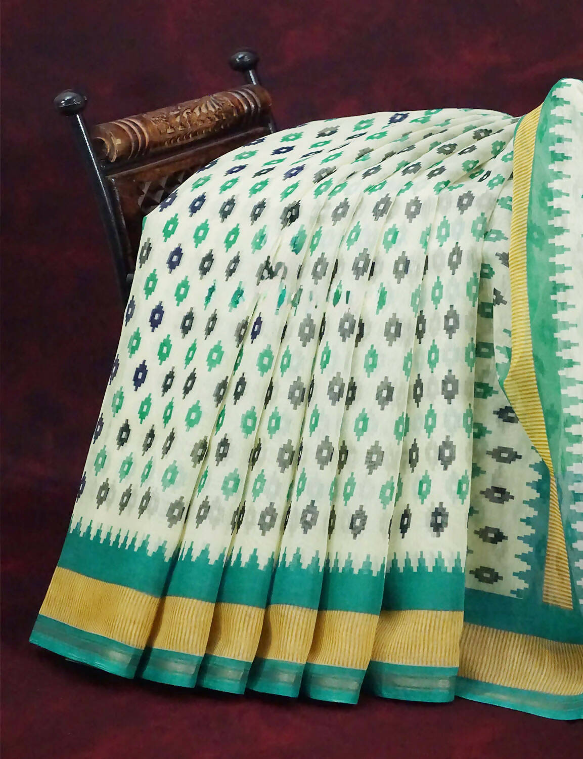 Combo of Off White and Rama Green Patan Patola Semi Chanderi Saree By Gayathri Reddy Designer Studio | Grocsy