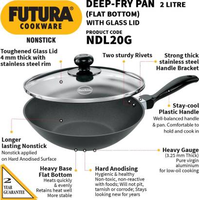 Hawkins Futura Non-stick Deep Fry Pan with Glass Lid 2 L (NDL20G) | Grocsy