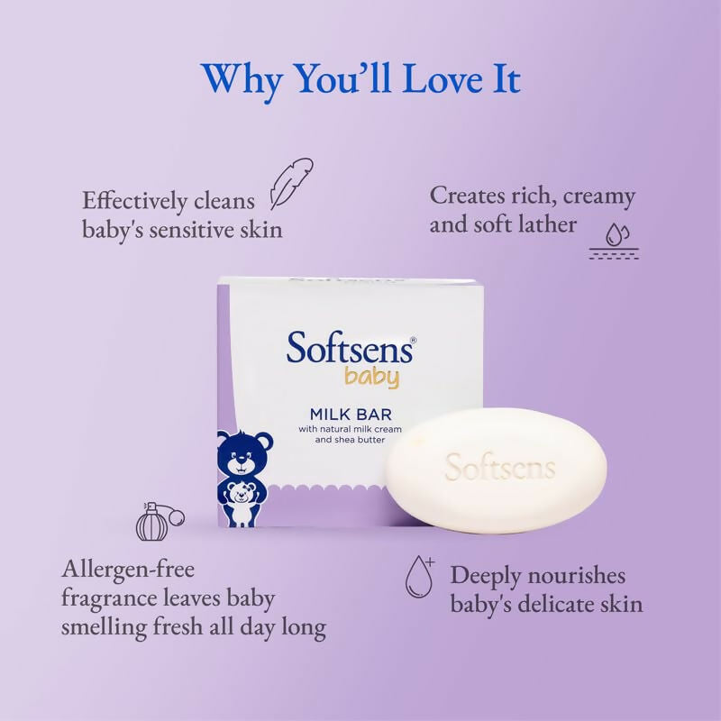 Softsens Baby Milk Bar Soap with Natural Milk Cream & Shea Butter | Grocsy