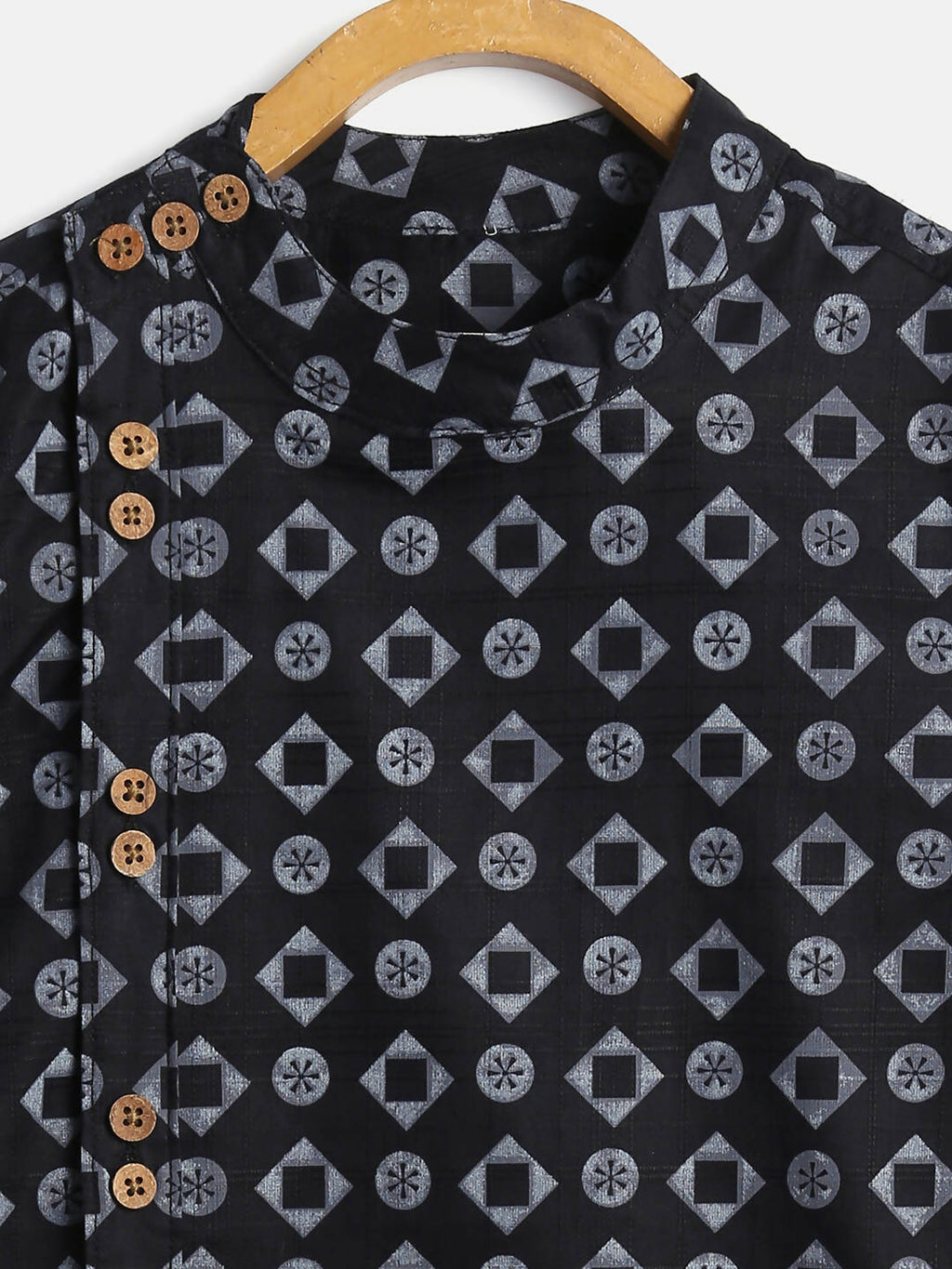 Manet Ethnic Full Sleeves Circle Printed Shirt - Black | Grocsy