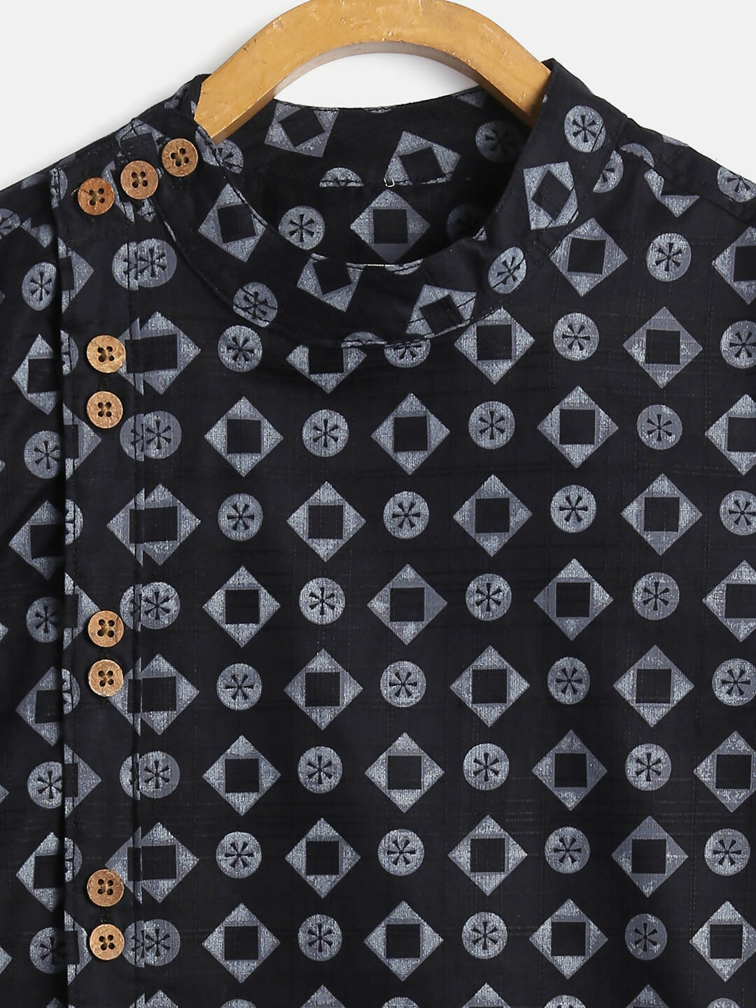 Manet Ethnic Full Sleeves Circle Printed Shirt - Black | Grocsy
