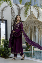 The52 Women's Beautiful Embroidery Work Vichitra Silk Fabric Flared Anarkali Pant and Dupatta Set | Grocsy