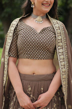 Vastranavya Designer Heavy Sequins & Thread Embroidered work Lehenga Choli - Beige | Grocsy