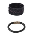 NVR Men's Set of 2 Black Leather Bracelet | Grocsy