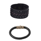 NVR Men's Set of 2 Black Leather Bracelet | Grocsy