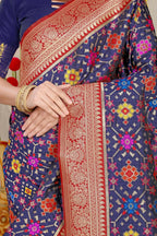 Jyoti Fashion Women's Navy Blue Patola Silk Zari Woven Saree with Blouse | Grocsy
