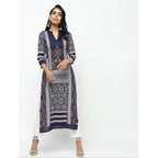 Cheera Navy Blue Straight Printed Kurta | Grocsy