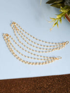 NVR Pearl Studded Classic Gold-Polished 4 Line Ear Chain Ear Cuff | Grocsy