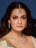Priyaasi Women Eternal Moondust - American Diamond Silver Plated Leaf Layered Jewellery Set - Noz2Toz