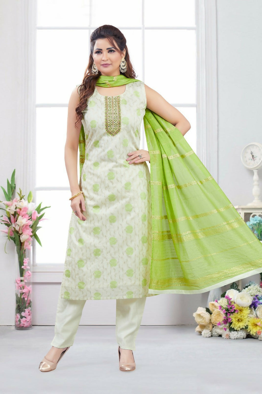 Joban Fashion Jacquard Cream Color Kurta Set | Grocsy