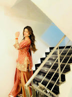 Teeya Creation Goldern Fendy Silk Embroidery Work Designer Wedding Wear Palazzo Suit | Grocsy