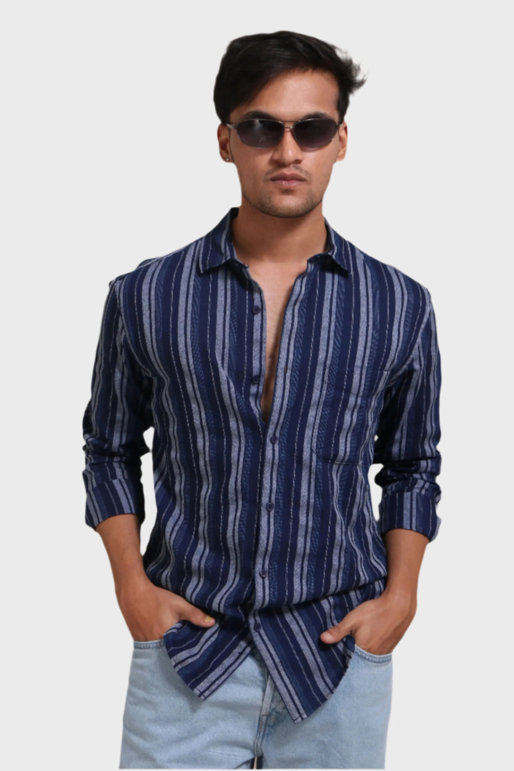 Jonesburg Men's Indigo Stripes Regular Fit Shirt | Grocsy