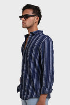 Jonesburg Men's Indigo Stripes Regular Fit Shirt | Grocsy