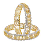 Gold-Polished Alloy American Diamond Broad Bangle Set - The Pari