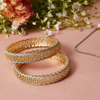 Gold-Polished Alloy American Diamond Broad Bangle Set - The Pari