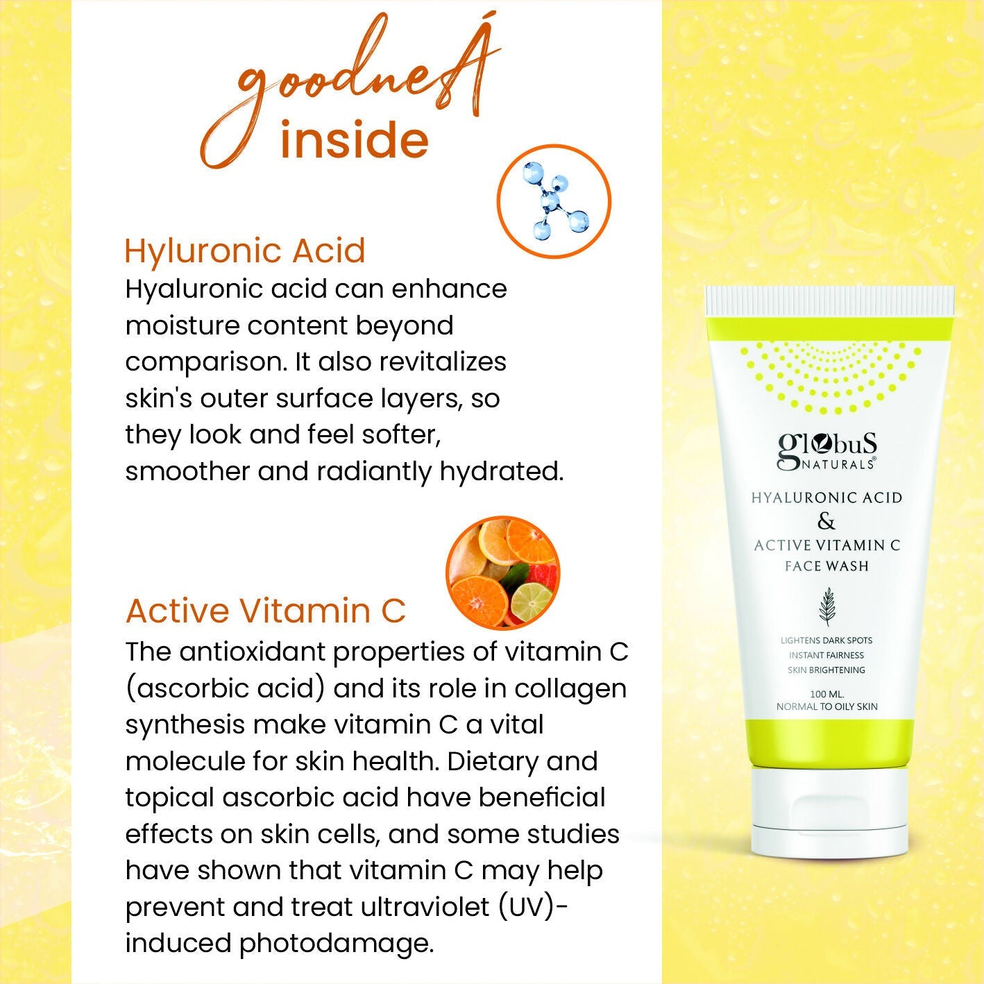 Globus Naturals Hyaluronic Acid & Vitamin C Face Wash | Grocsy