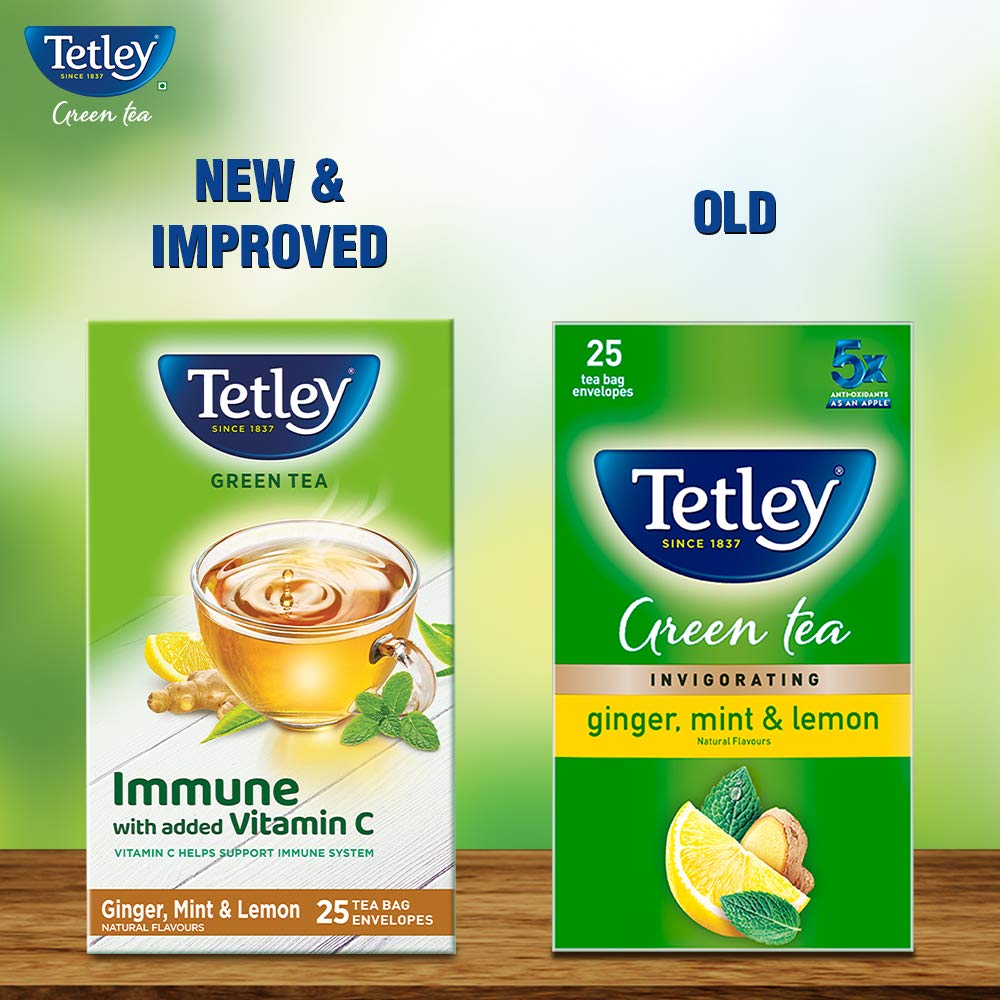 Tetley Green Tea Ginger, Mint and Lemon Tea Bags | Grocsy