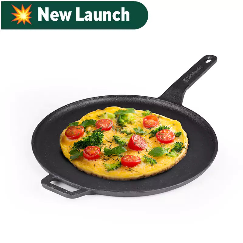 The Indus Valley CASTrong Cast Iron Tawa With Long Handle,Pre-seasoned, Nonstick, 100% Pure, Toxin-free, Induction, 28.5cm, 2.4kg | Grocsy