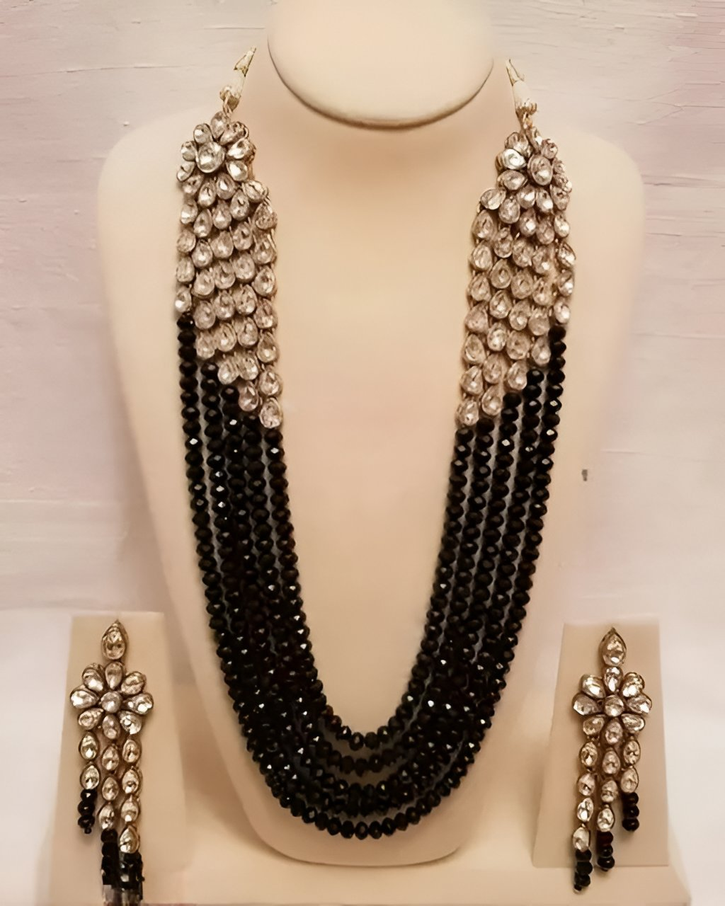 Jewel City Luxury Kundan Black Crystal Statement Necklace Set | Traditional Indian Wedding Jewelry | Grocsy