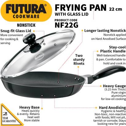 Hawkins Futura Non-stick Frying Pan 22 cm Diameter with Glass Lid 1 L (NF22G) | Grocsy
