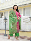 Juniper Women's Fuchsia Ethnic Motif Printed Muslin Kurta Pant With Dupatta Set With Beads & Sequins | Grocsy