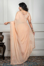 Morchari Beige Chiffon Hand Embroidery Saree And Stitched Blouse | Grocsy