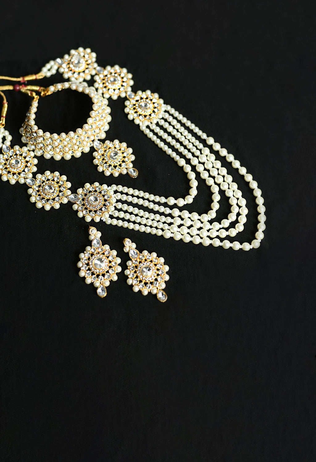 Mominos Fashion Johar Kamal Gold-Polished Rani Haar with Off white Pearls Jewellery Set